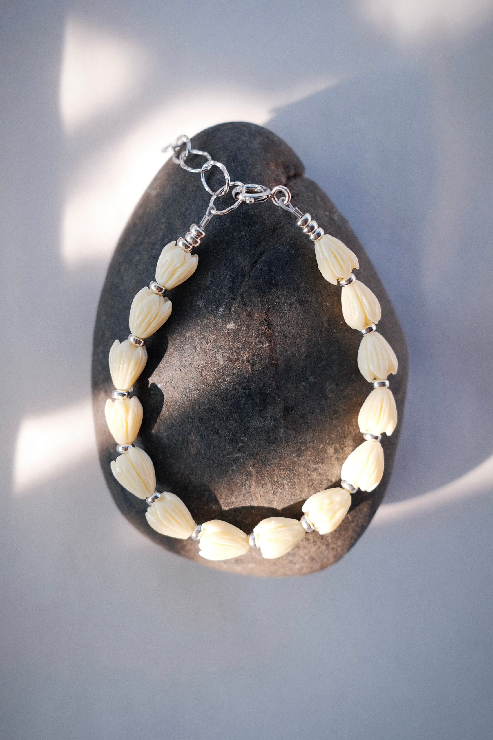 Silver and Carved Pikake Bracelet - Aloalo