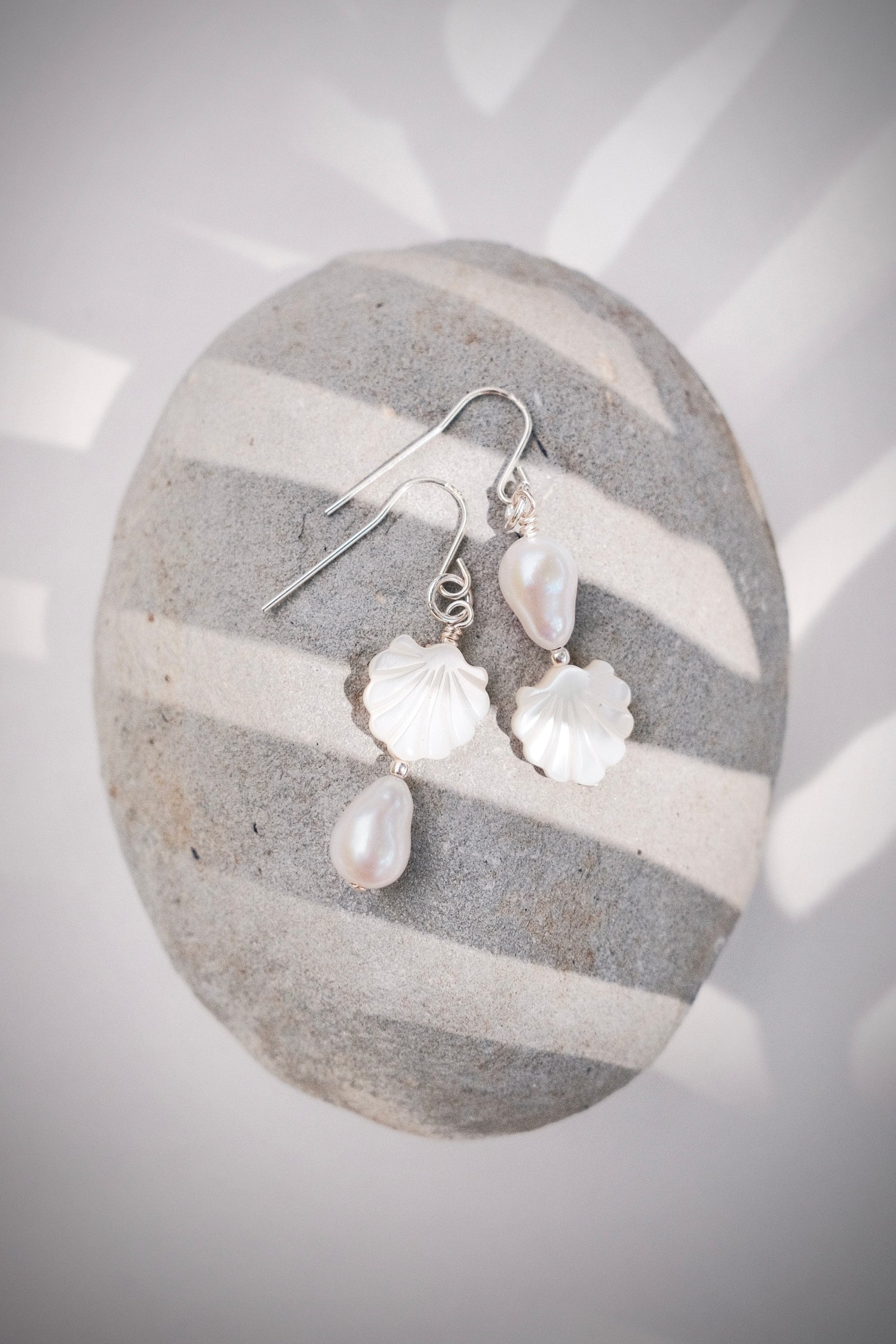 Silver Asymmetrical Shell & Pearl Earrings - Momi