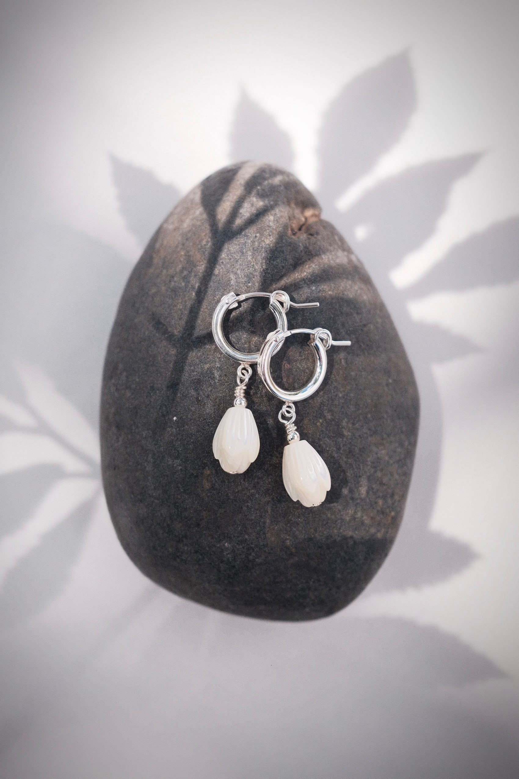 Sterling Silver Latch Pikake Hoop Earrings - Healani