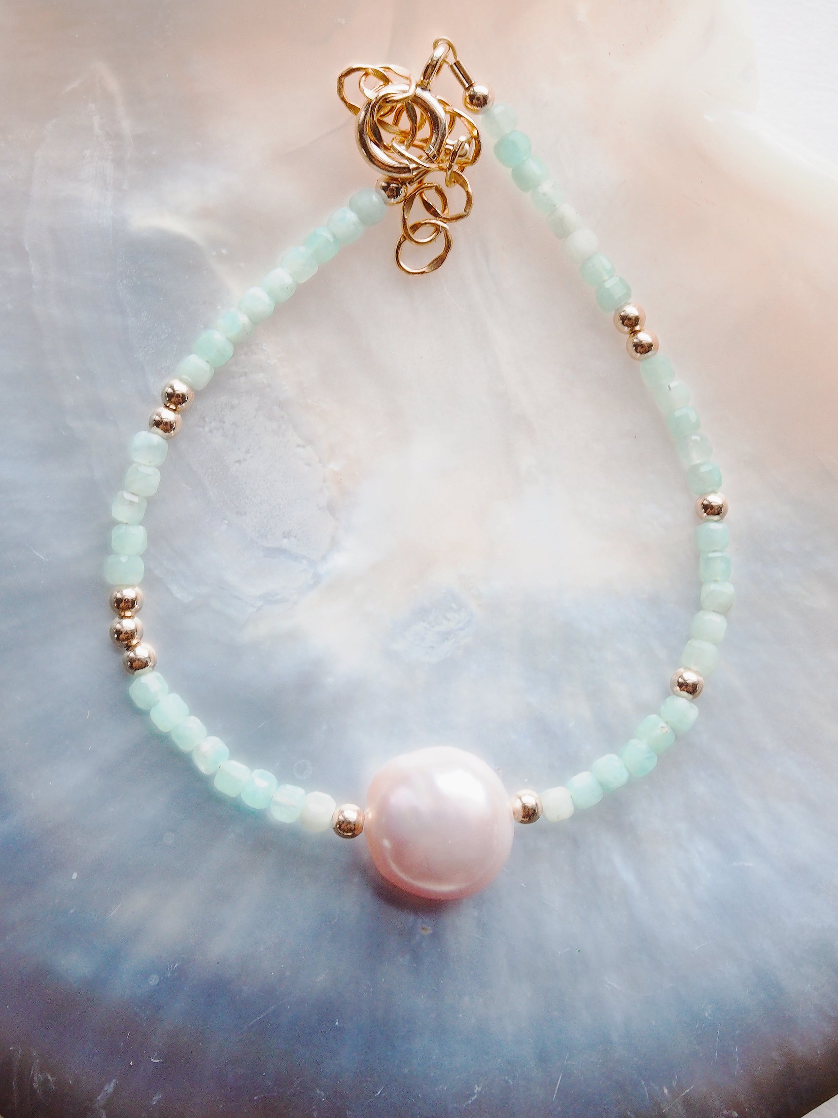 Pink Pearl and Gemstone Bracelet -  Gold Akala