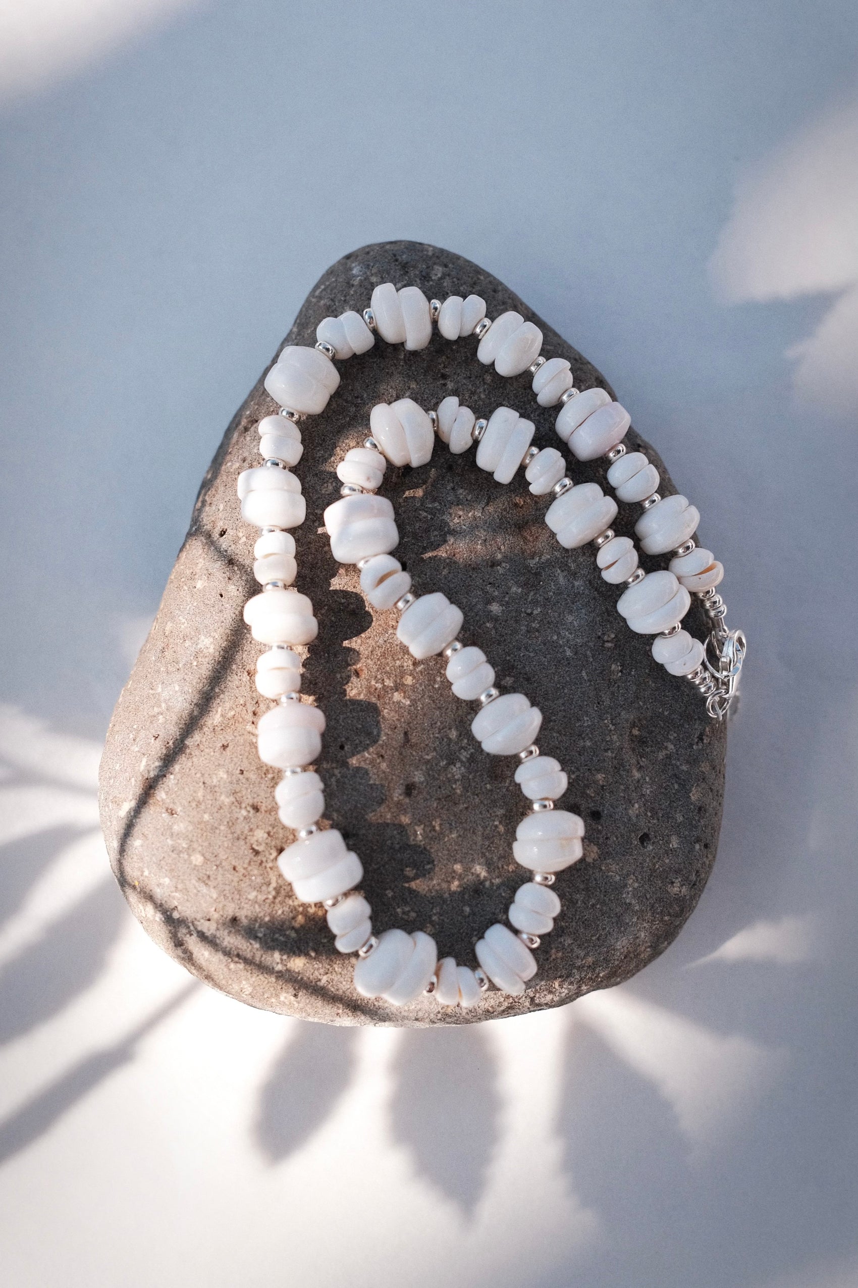 Puka Shell Choker Necklace - Silver Keone