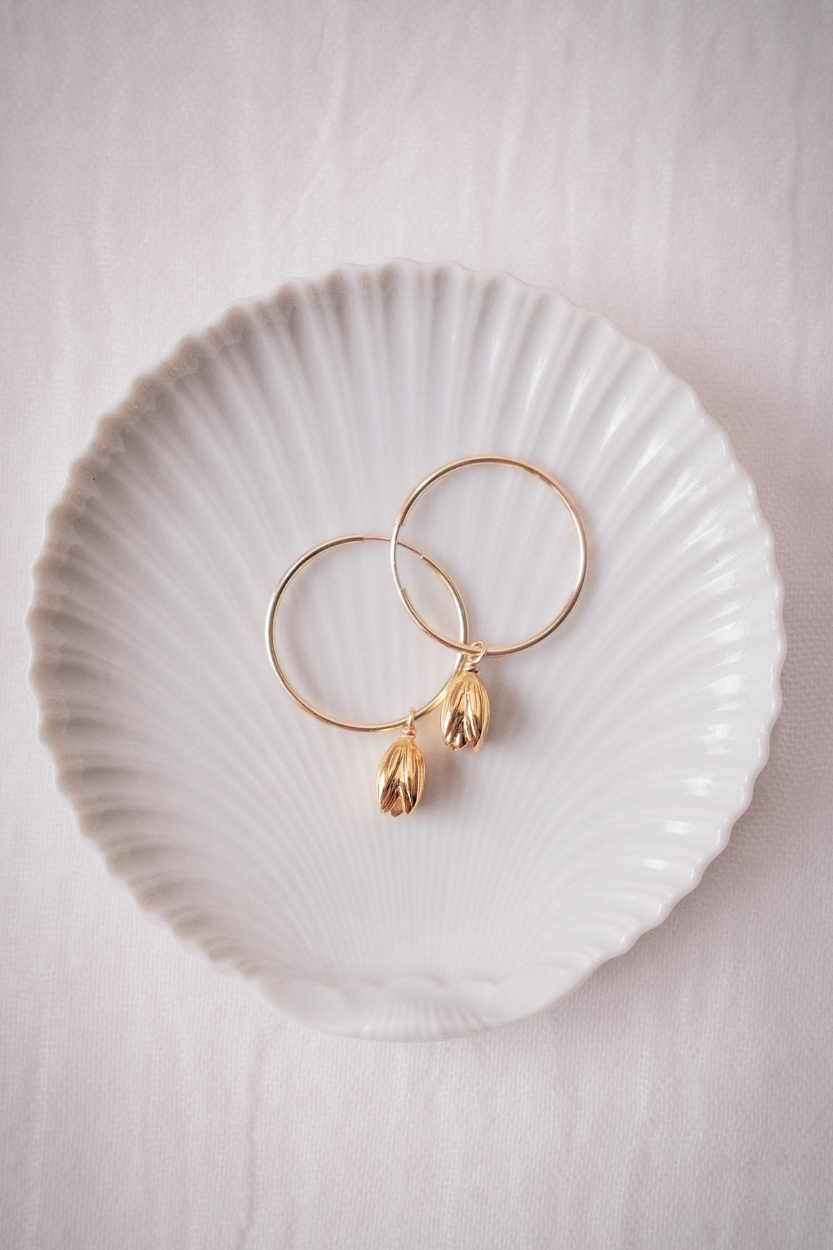 Gold Filled Pikake Charm Hoop Earrings - Hoʻopuni
