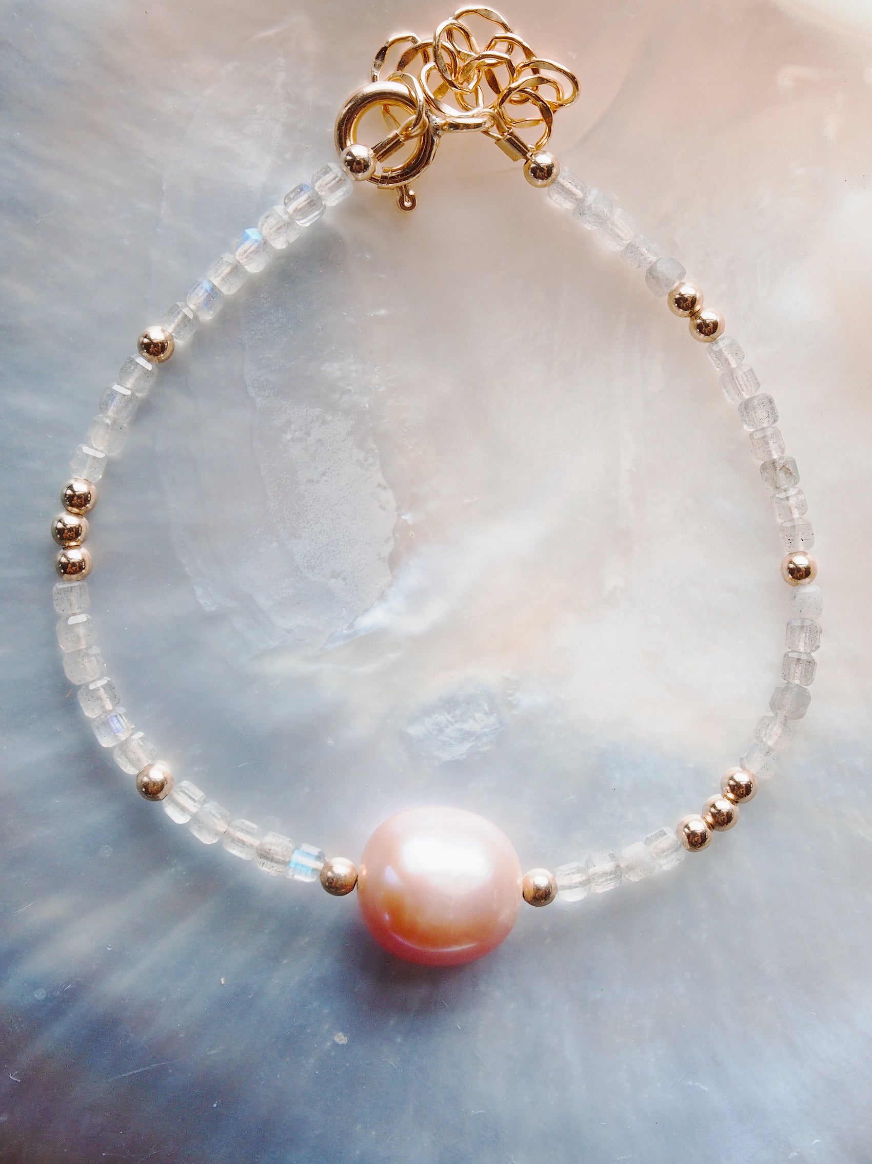 Pink Pearl and Gemstone Bracelet -  Gold Akala