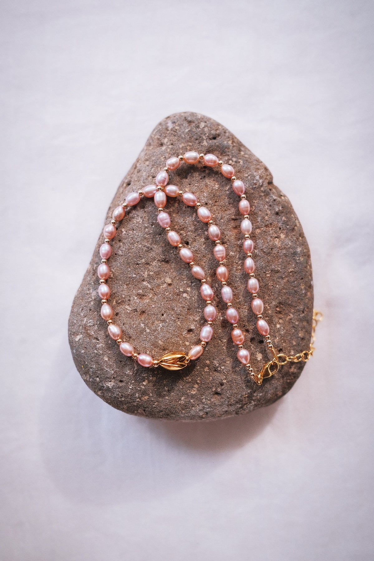 Pink Freshwater Pearl Necklace with Gold Pikake Bead - Puakea