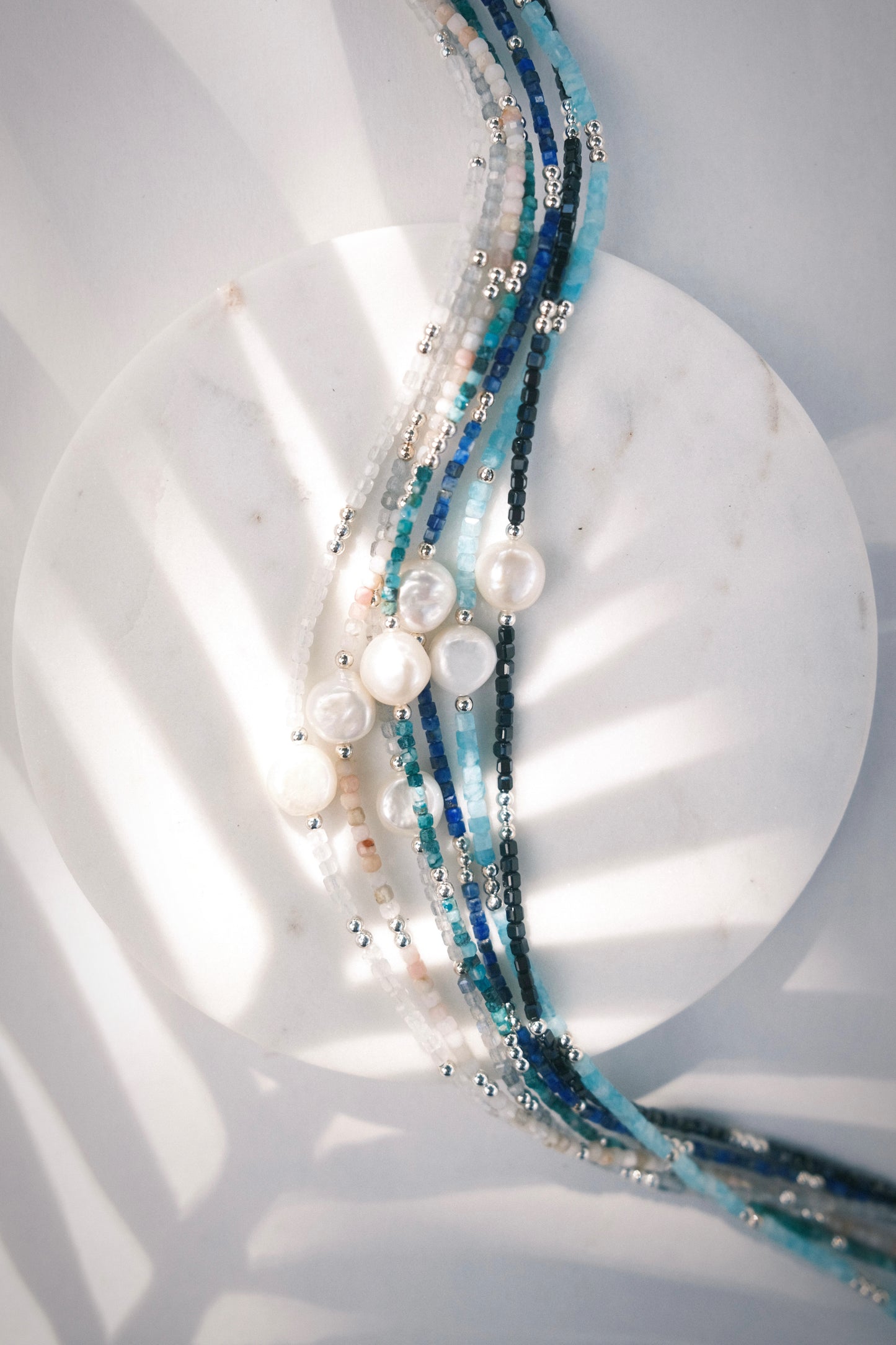 White Pearl and Gemstone Necklace - Silver Haukea