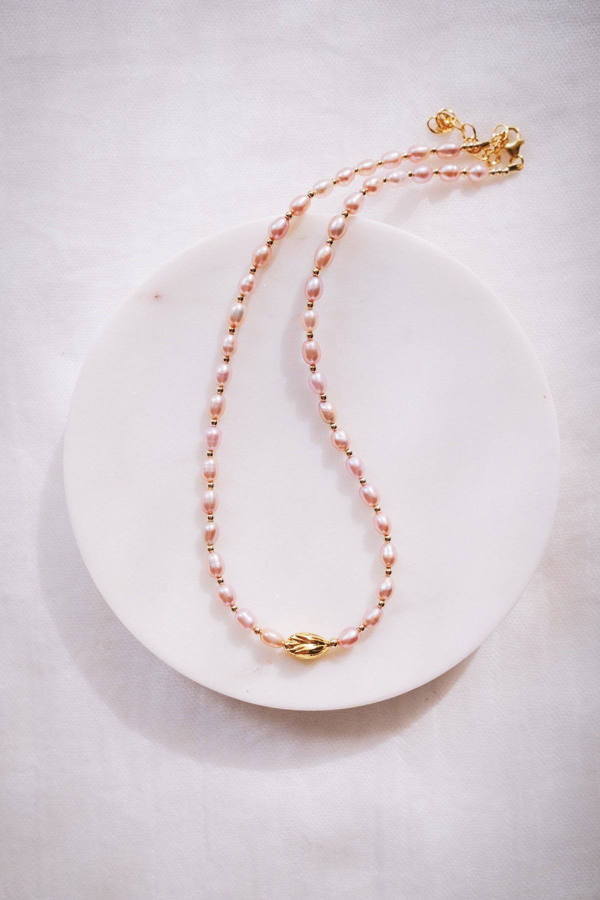 Pink Freshwater Pearl Necklace with Gold Pikake Bead - Puakea