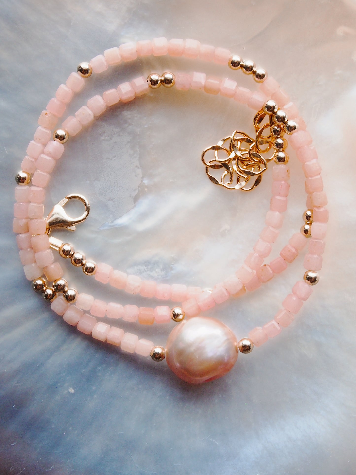 Pink Pearl and Gemstone Necklace - Gold Akala