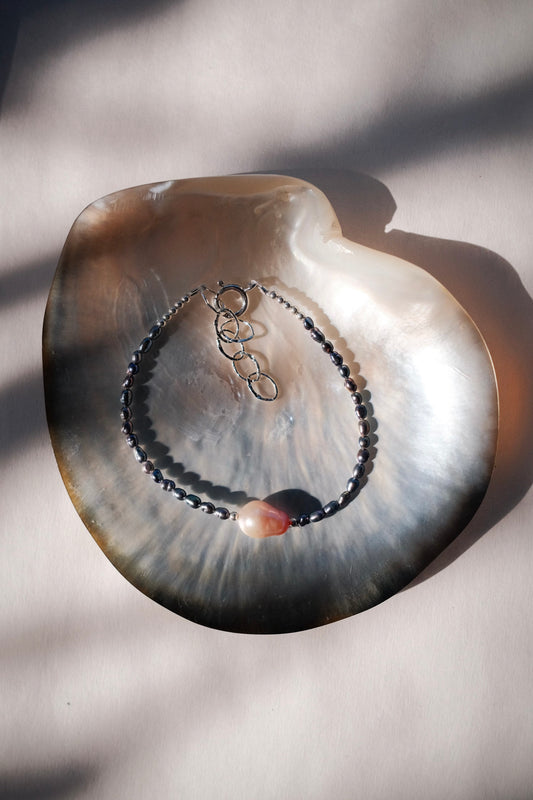 Baroque Pink Pearl Bead Bracelet - Silver Kaimalie