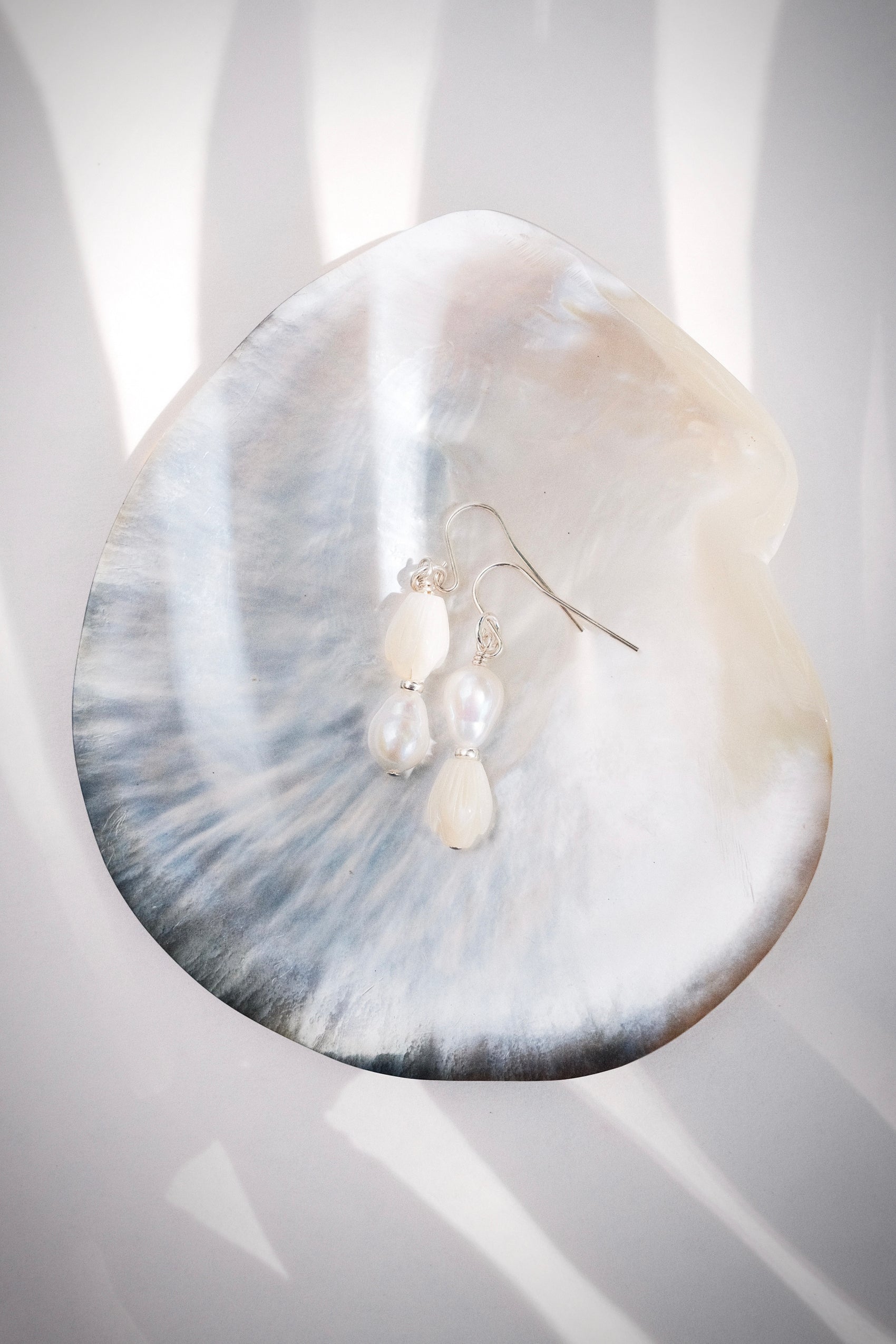 Silver Asymmetrical Pikake & Pearl Earrings - Huali