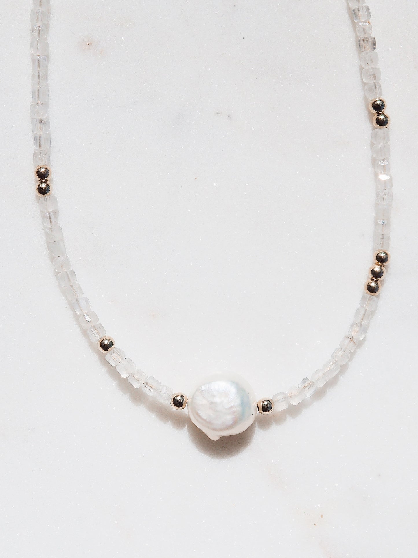 White Pearl and Gemstone Necklace - Gold Haukea
