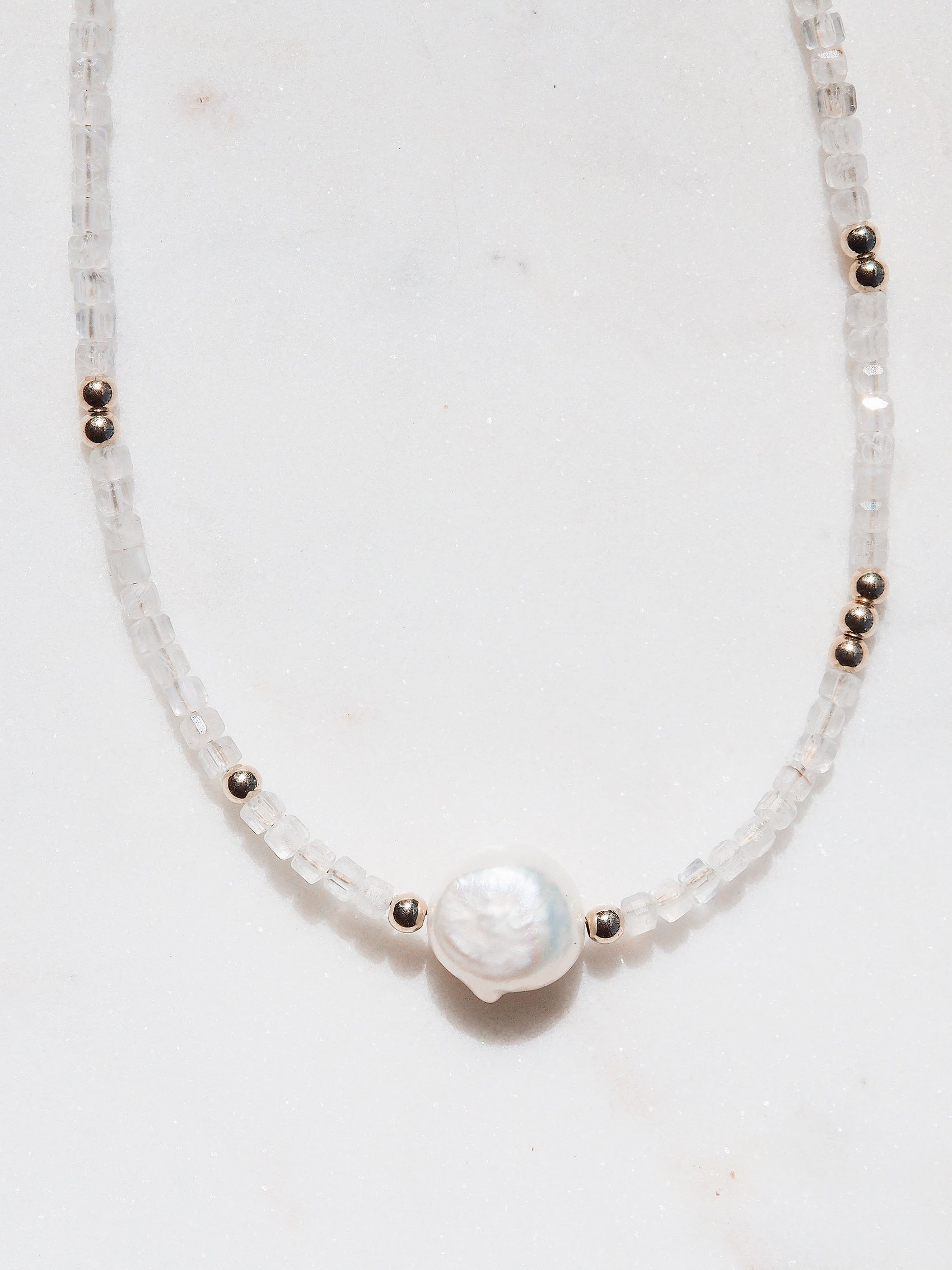 White Pearl and Gemstone Necklace - Gold Haukea