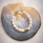 Mother of Pearl & Gold Pikake Beaded Bracelet - Gold Hāweo