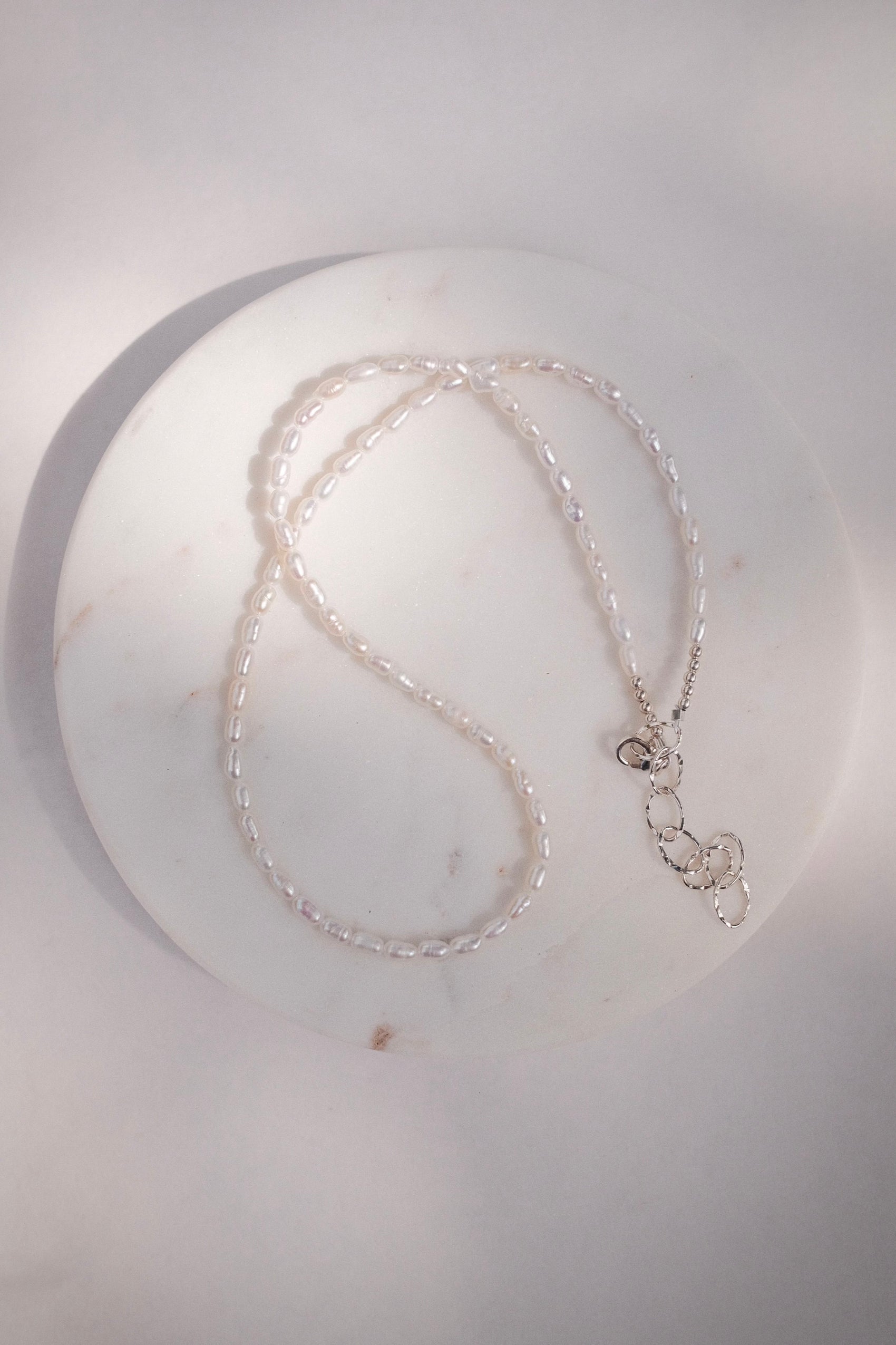 Silver Dainty White Pearl Necklace - Maile