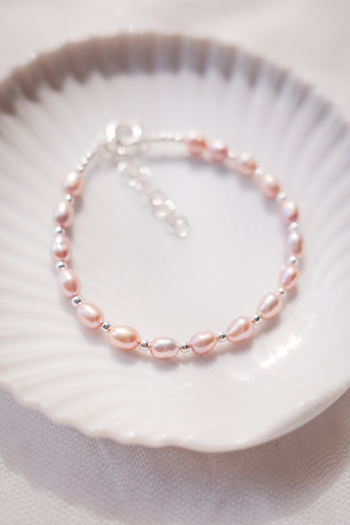 Pink Rice Pearl & Silver Bead Adjustable Bracelet - Silver Liko