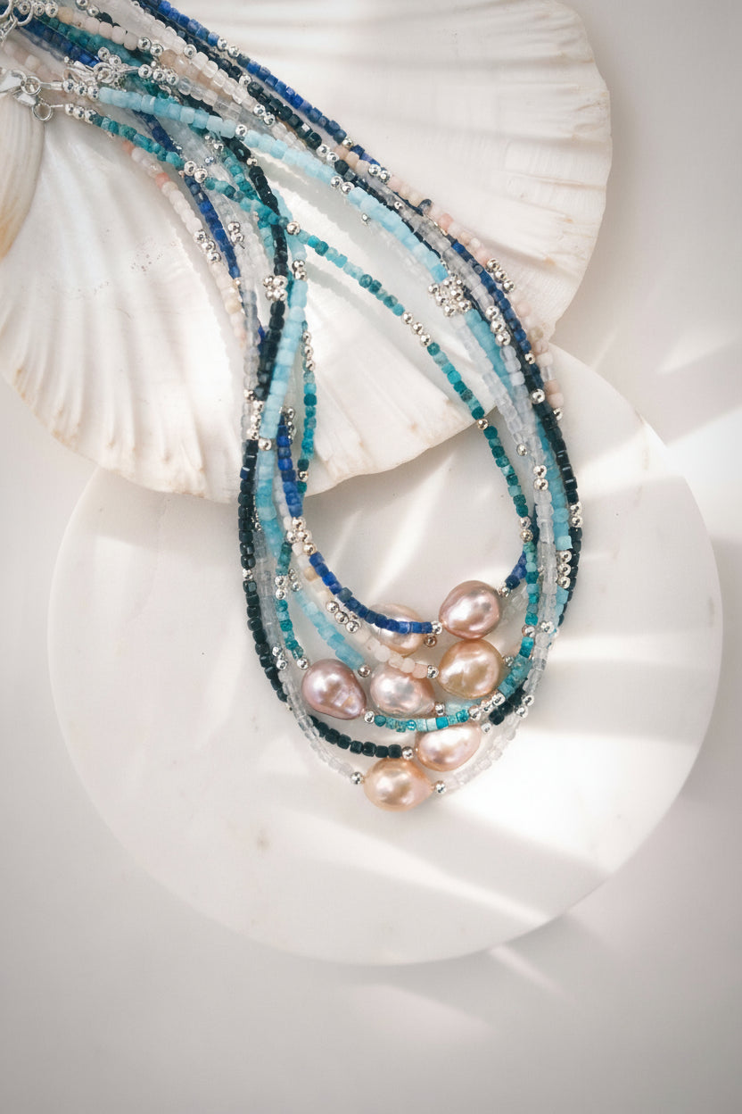 Pink Pearl and Gemstone Necklace - Silver Akala