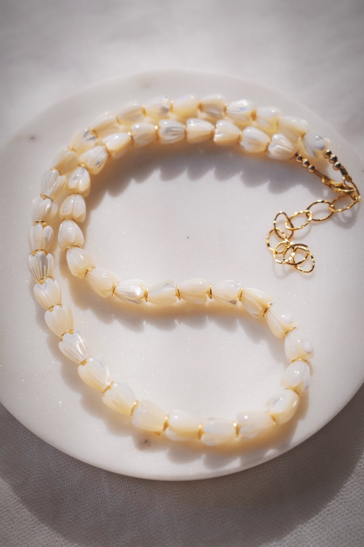 Mother of Pearl Pikake Beaded Necklace - Gold Lāhela