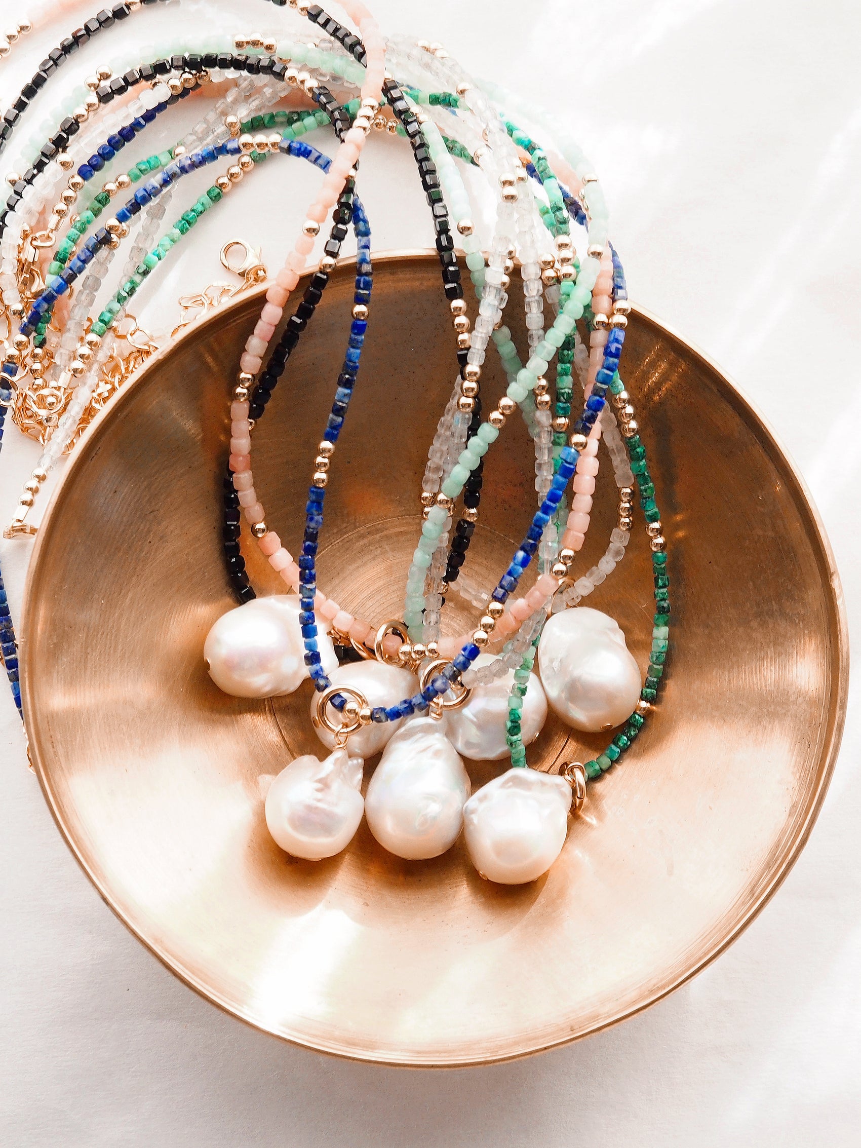 Flameball Baroque Pearl and Gemstone Necklace - Gold Keahi