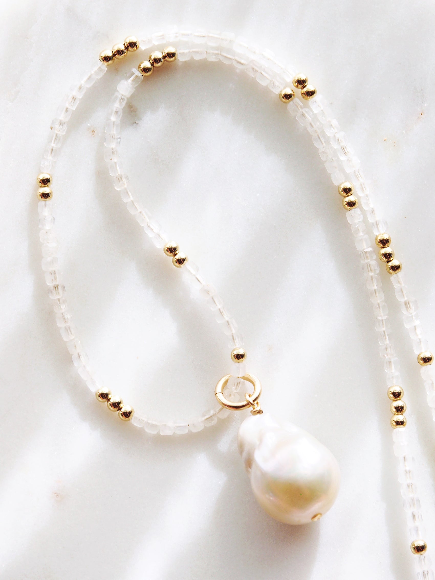Flameball Baroque Pearl and Gemstone Necklace - Gold Keahi