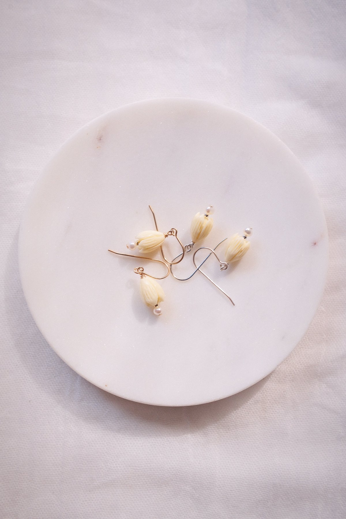 Resin Pikake & Pearl Drop Earrings - Gold or Silver Kupuna