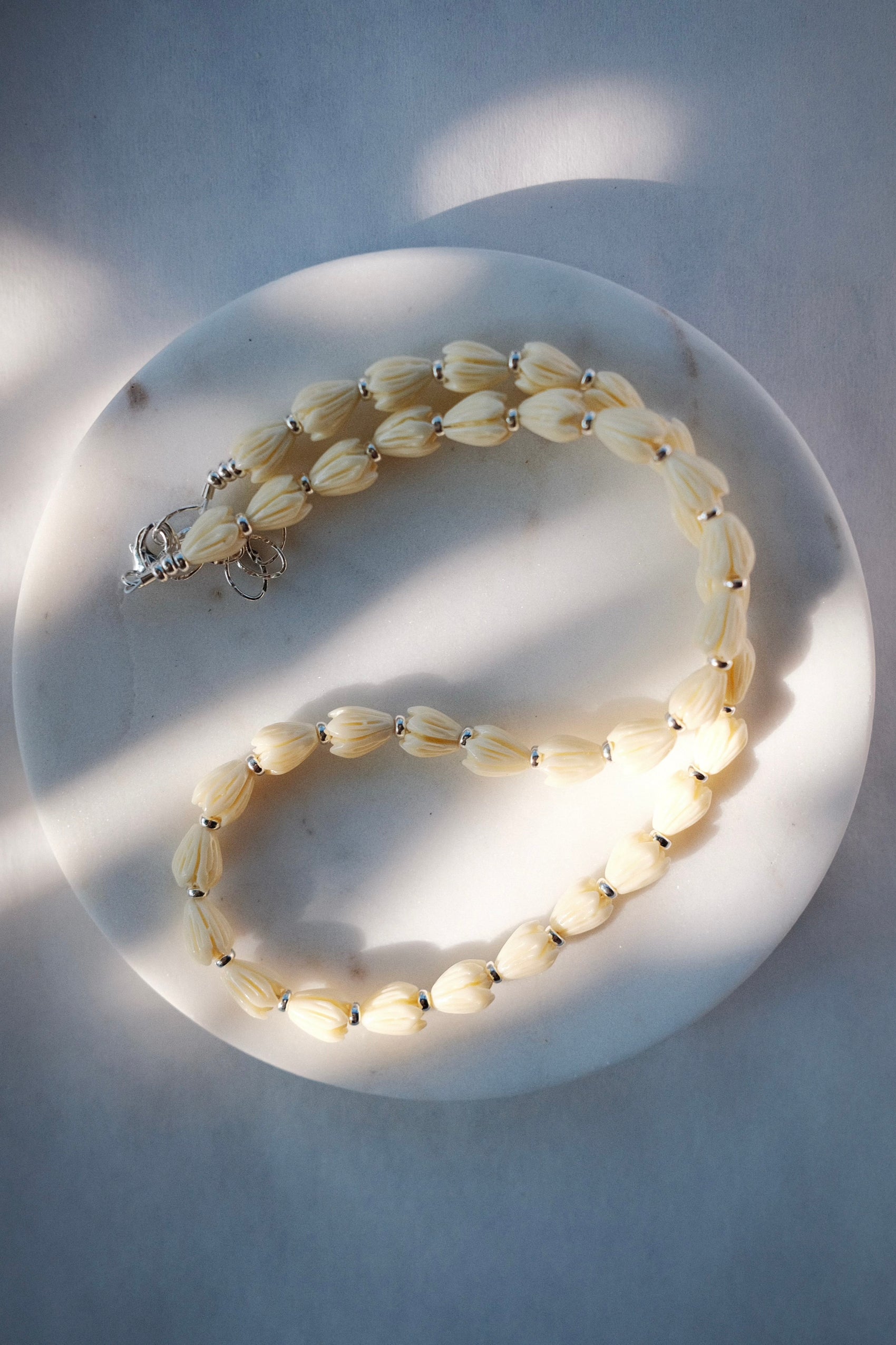 Silver and Carved Pikake Necklace - Aloalo