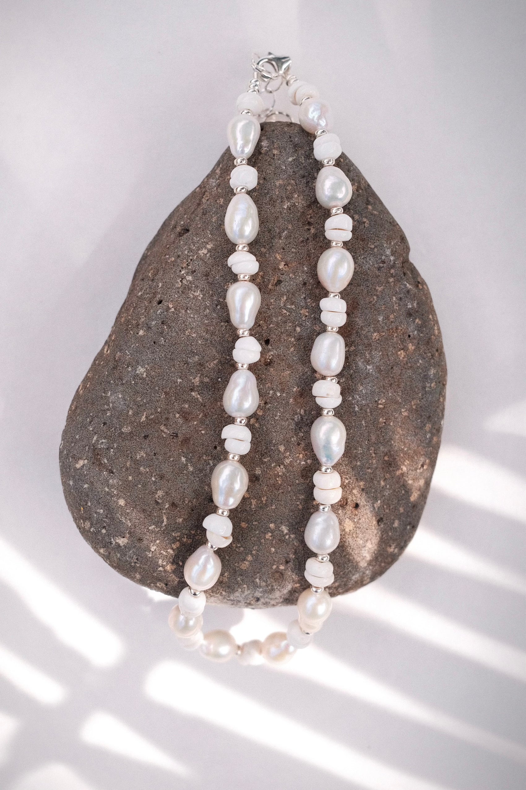 Silver Baroque Pearl Puka Shell Necklace - Kakahi