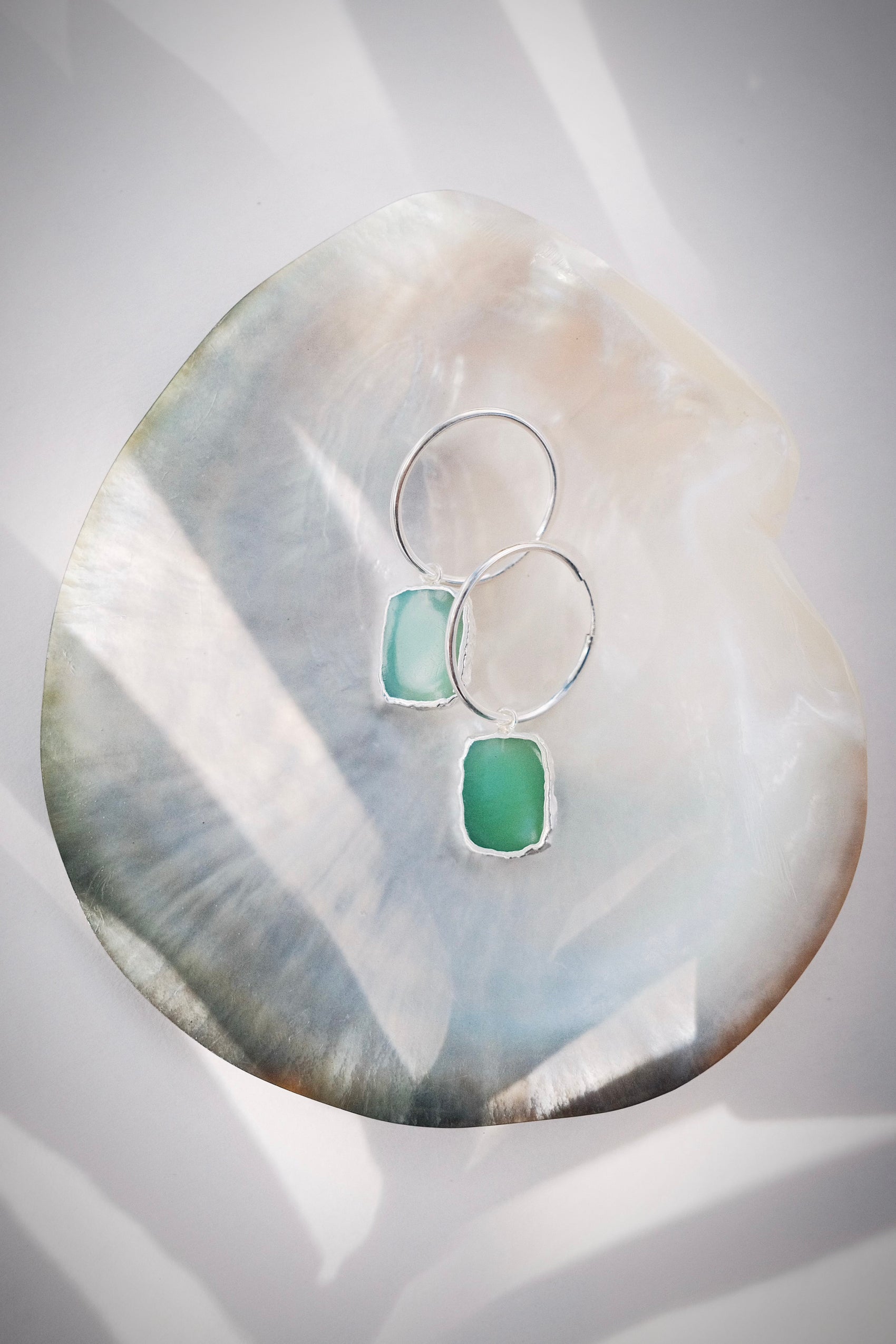 Chrysoprase Silver Medium Hoop Earrings - Silver Anuhea