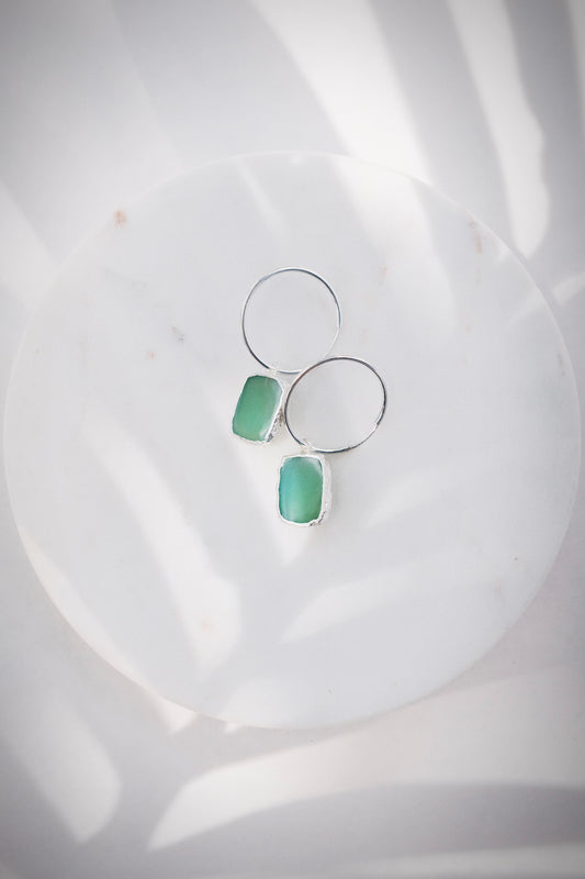Chrysoprase Silver Medium Hoop Earrings - Silver Anuhea