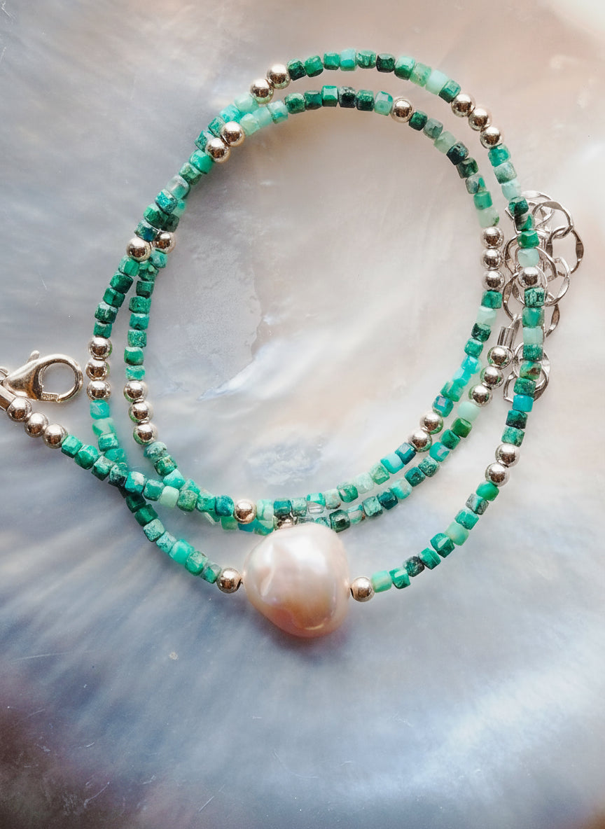 Pink Pearl and Gemstone Necklace - Silver Akala