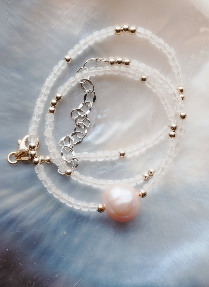 Pink Pearl and Gemstone Necklace - Silver Akala