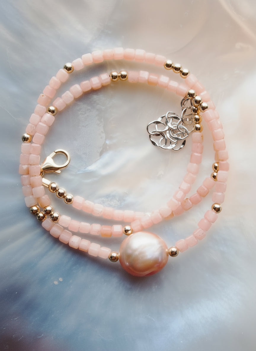 Pink Pearl and Gemstone Necklace - Silver Akala