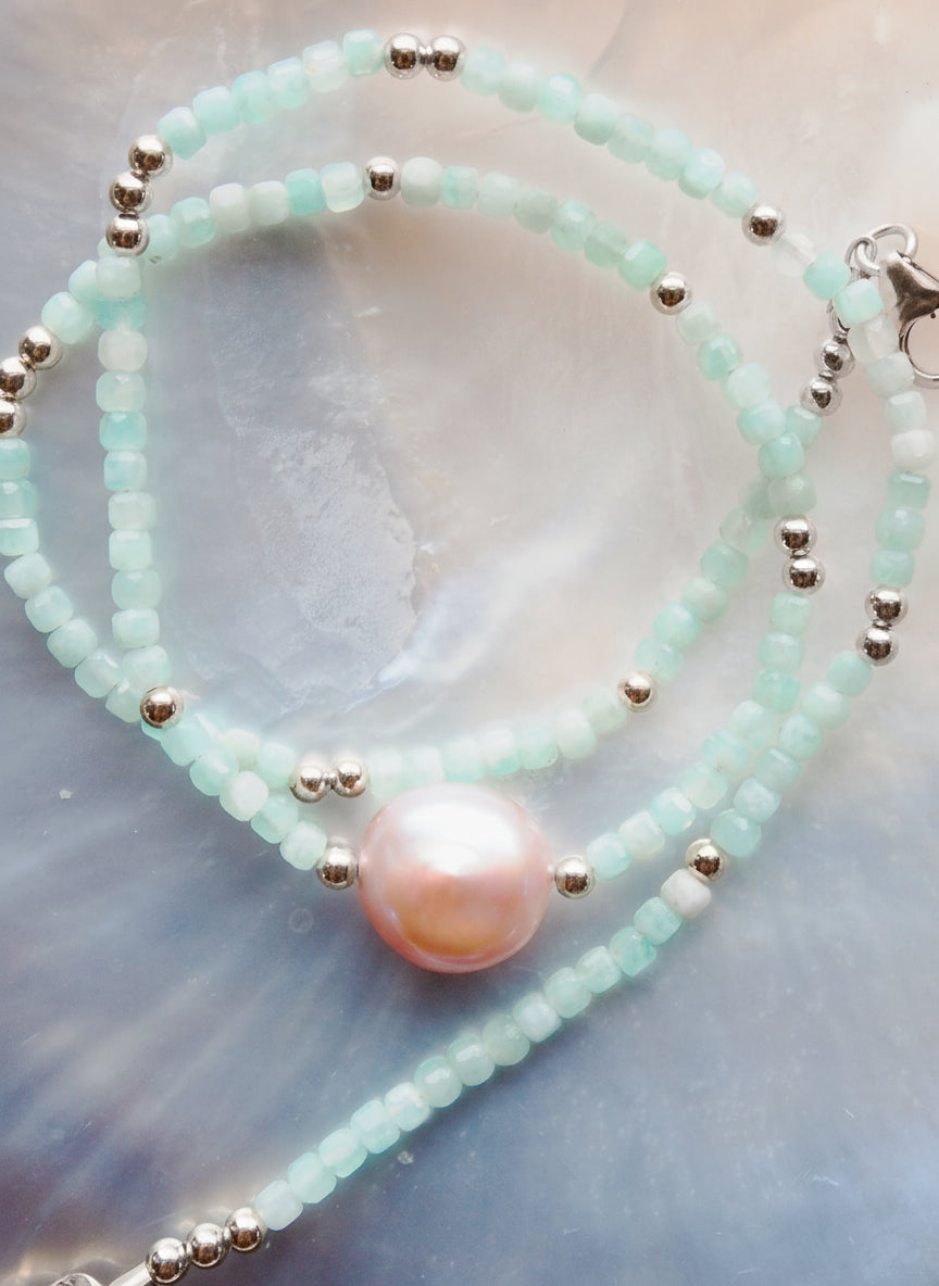 Pink Pearl and Gemstone Necklace - Silver Akala