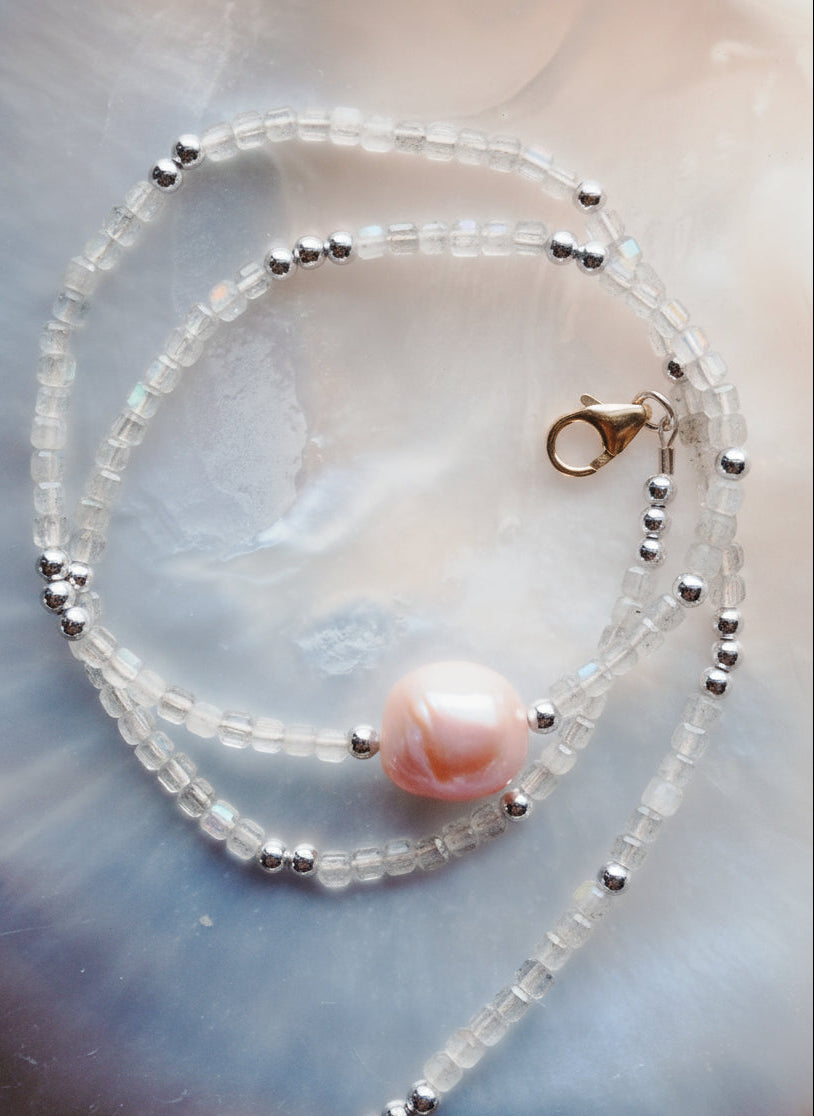 Pink Pearl and Gemstone Necklace - Silver Akala