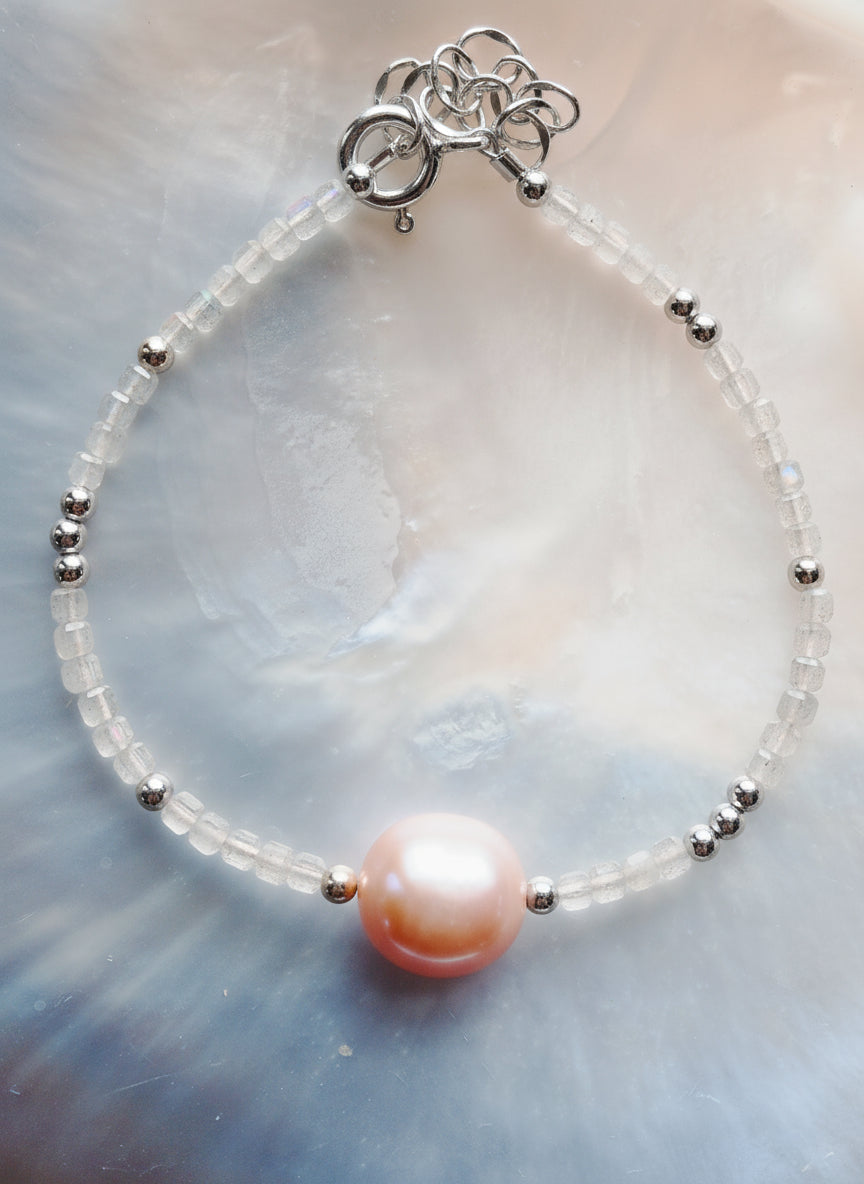 Pink Pearl and Gemstone Bracelet -  Silver Akala