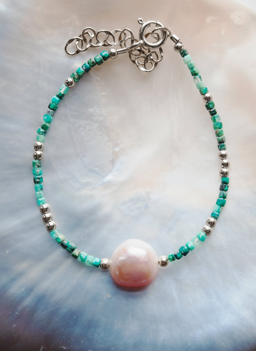 Pink Pearl and Gemstone Bracelet -  Silver Akala