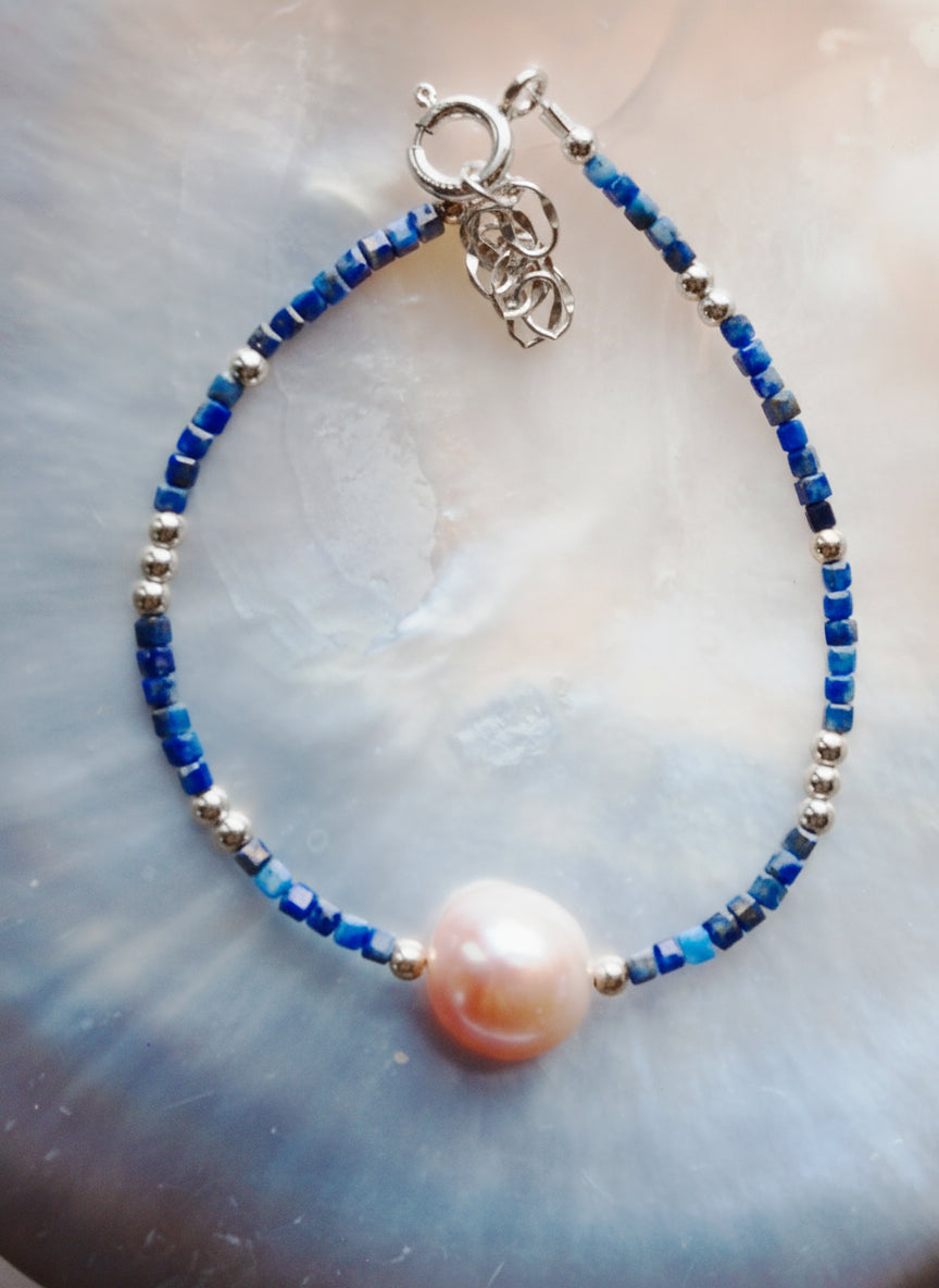 Pink Pearl and Gemstone Bracelet -  Silver Akala