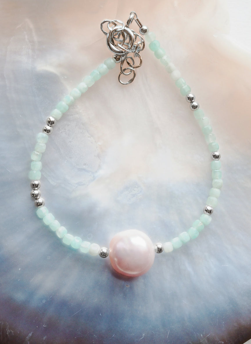 Pink Pearl and Gemstone Bracelet -  Silver Akala