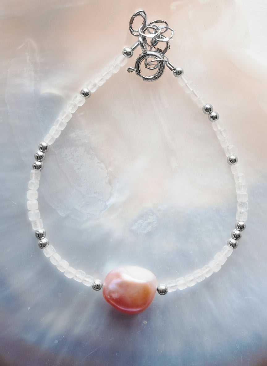 Pink Pearl and Gemstone Bracelet -  Silver Akala