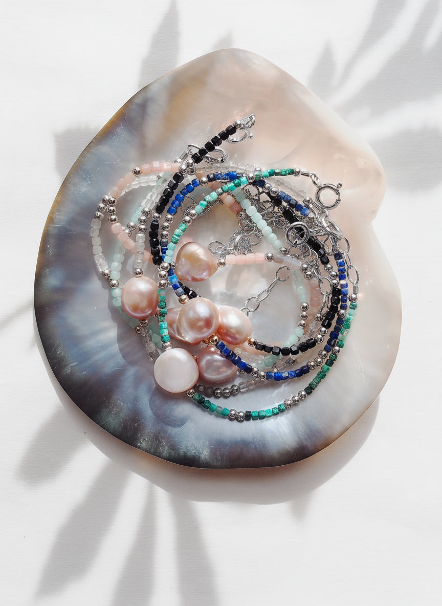 Pink Pearl and Gemstone Bracelet -  Silver Akala