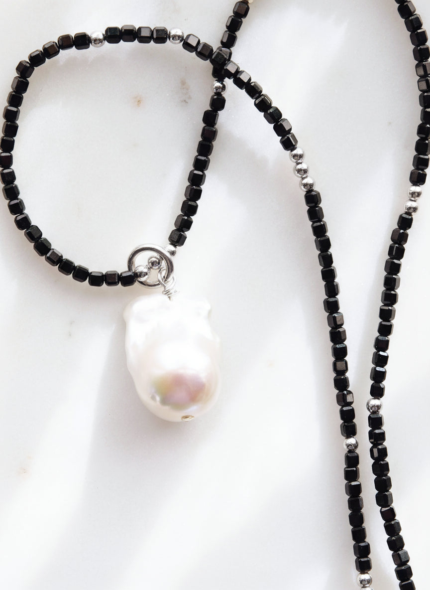 Flameball Baroque Pearl and Gemstone Necklace - Silver Keahi