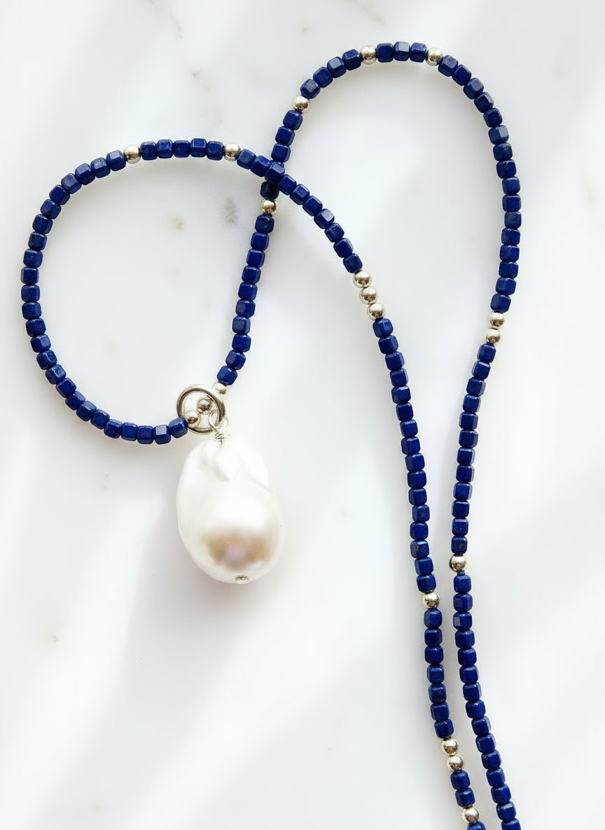 Flameball Baroque Pearl and Gemstone Necklace - Silver Keahi