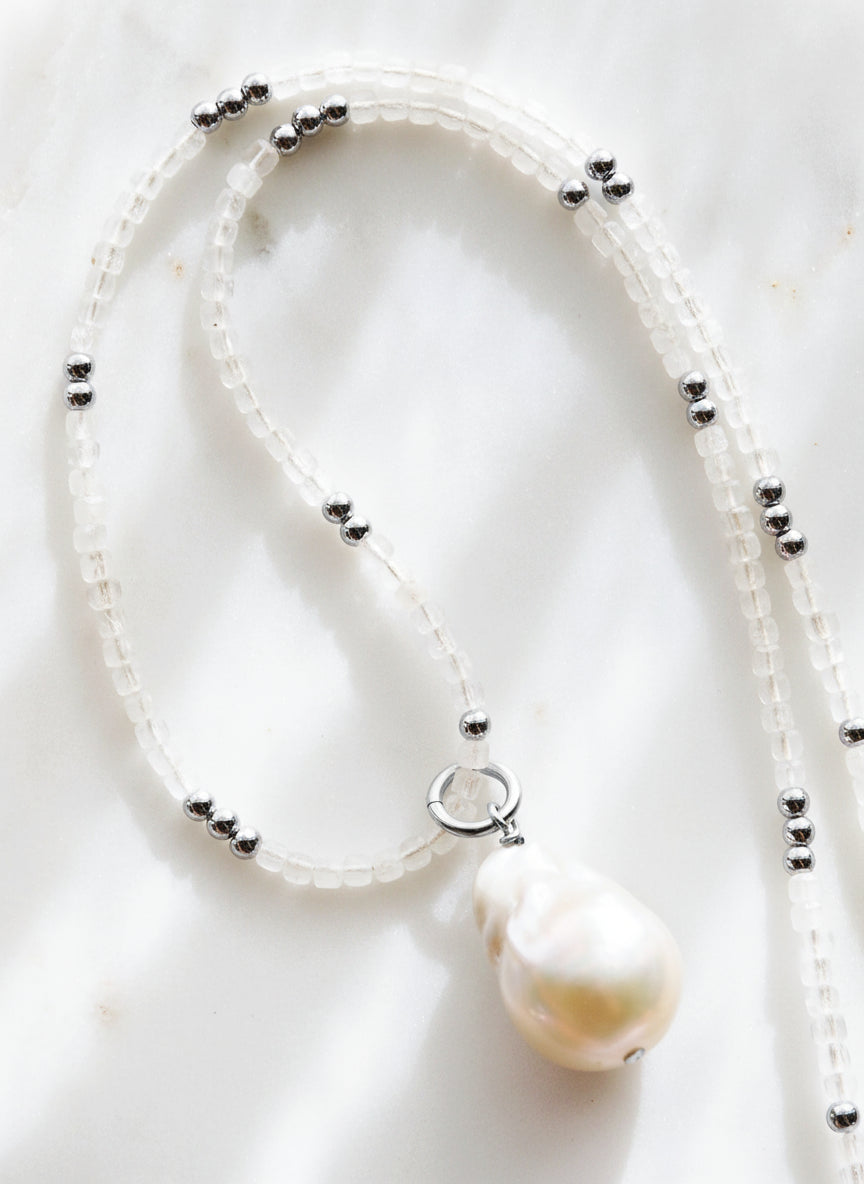 Flameball Baroque Pearl and Gemstone Necklace - Silver Keahi