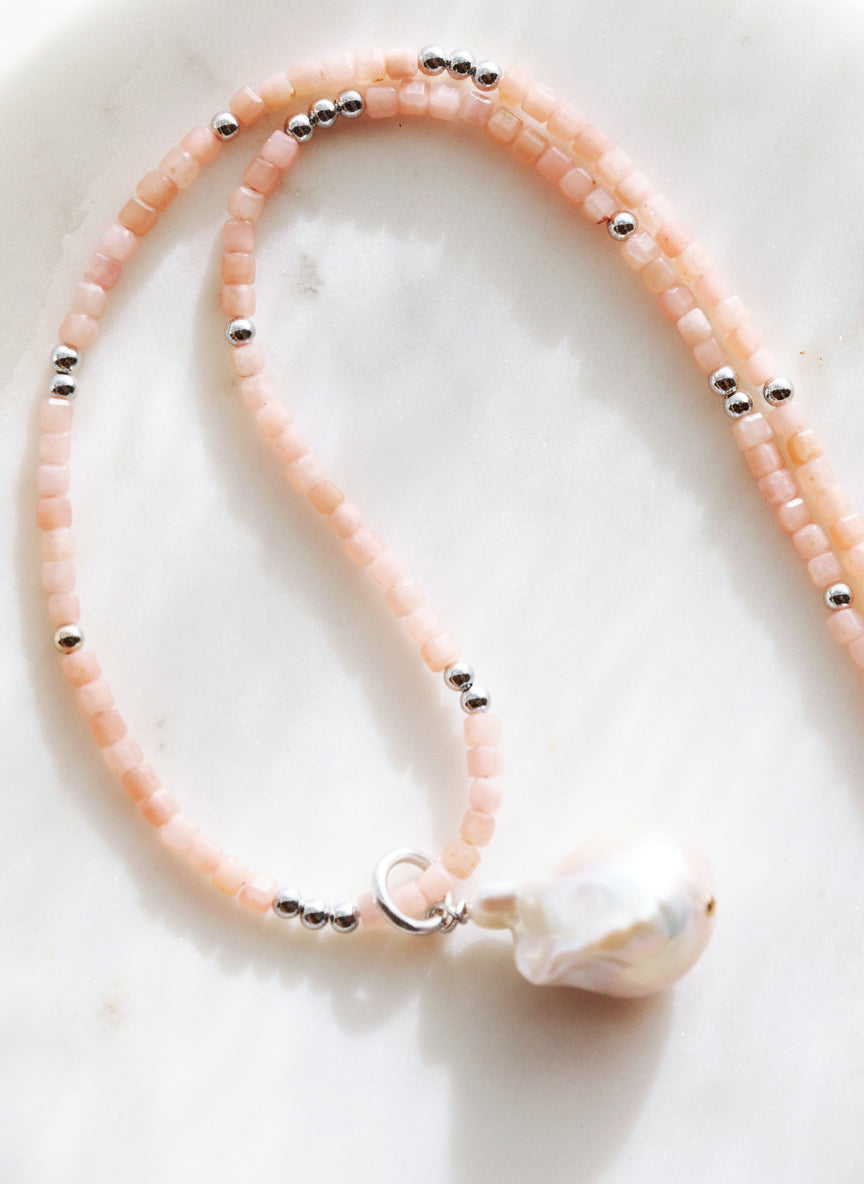 Flameball Baroque Pearl and Gemstone Necklace - Silver Keahi