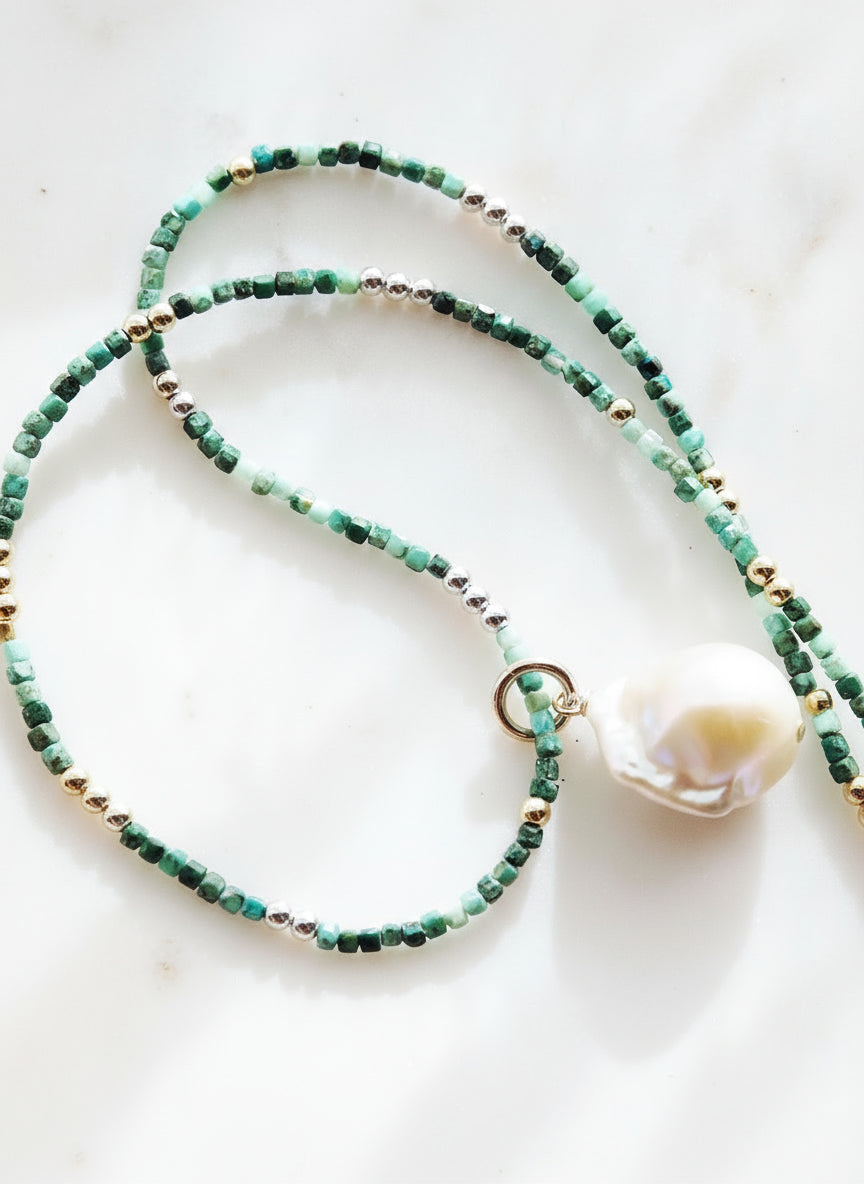 Flameball Baroque Pearl and Gemstone Necklace - Silver Keahi