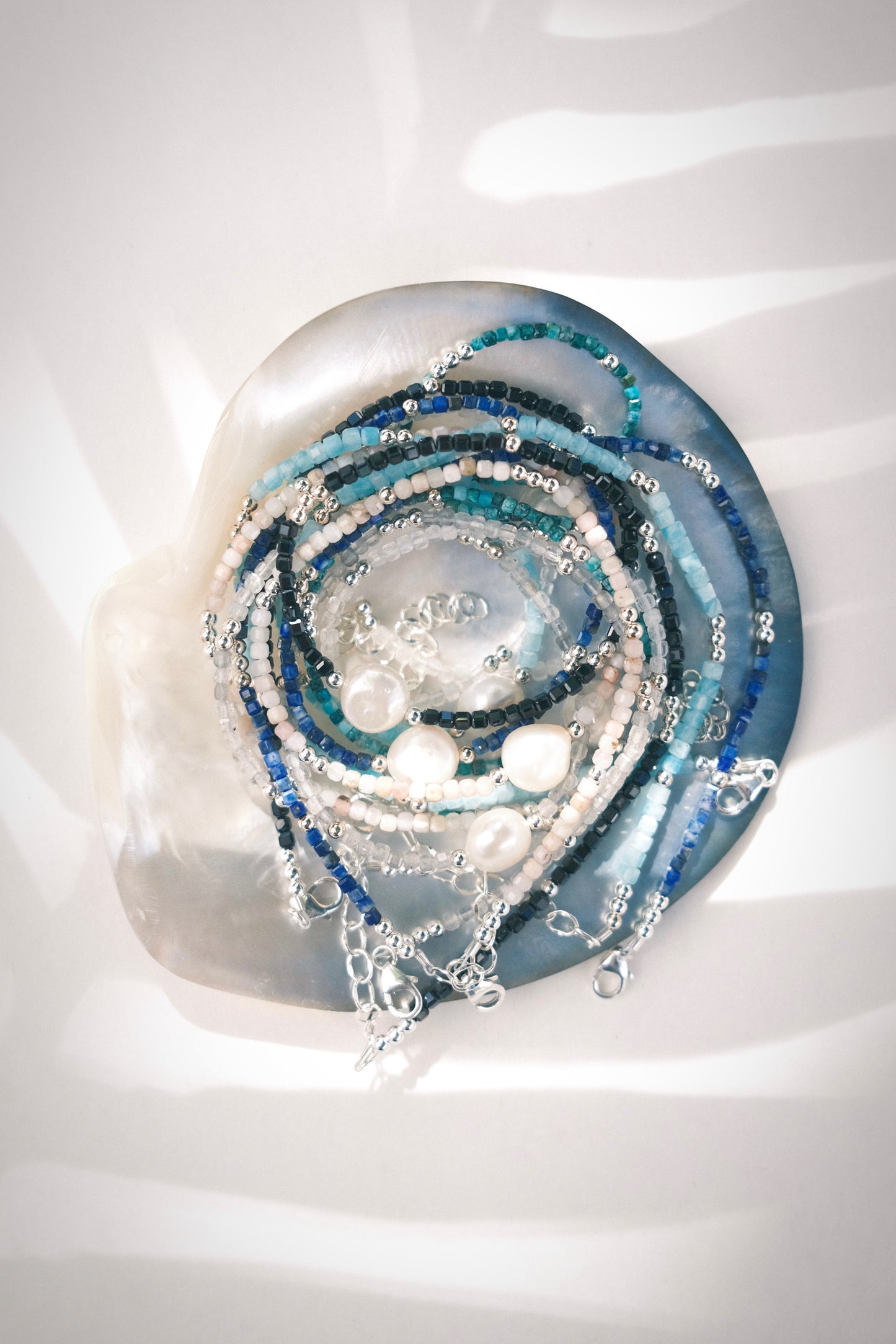 White Pearl and Gemstone Necklace - Silver Haukea