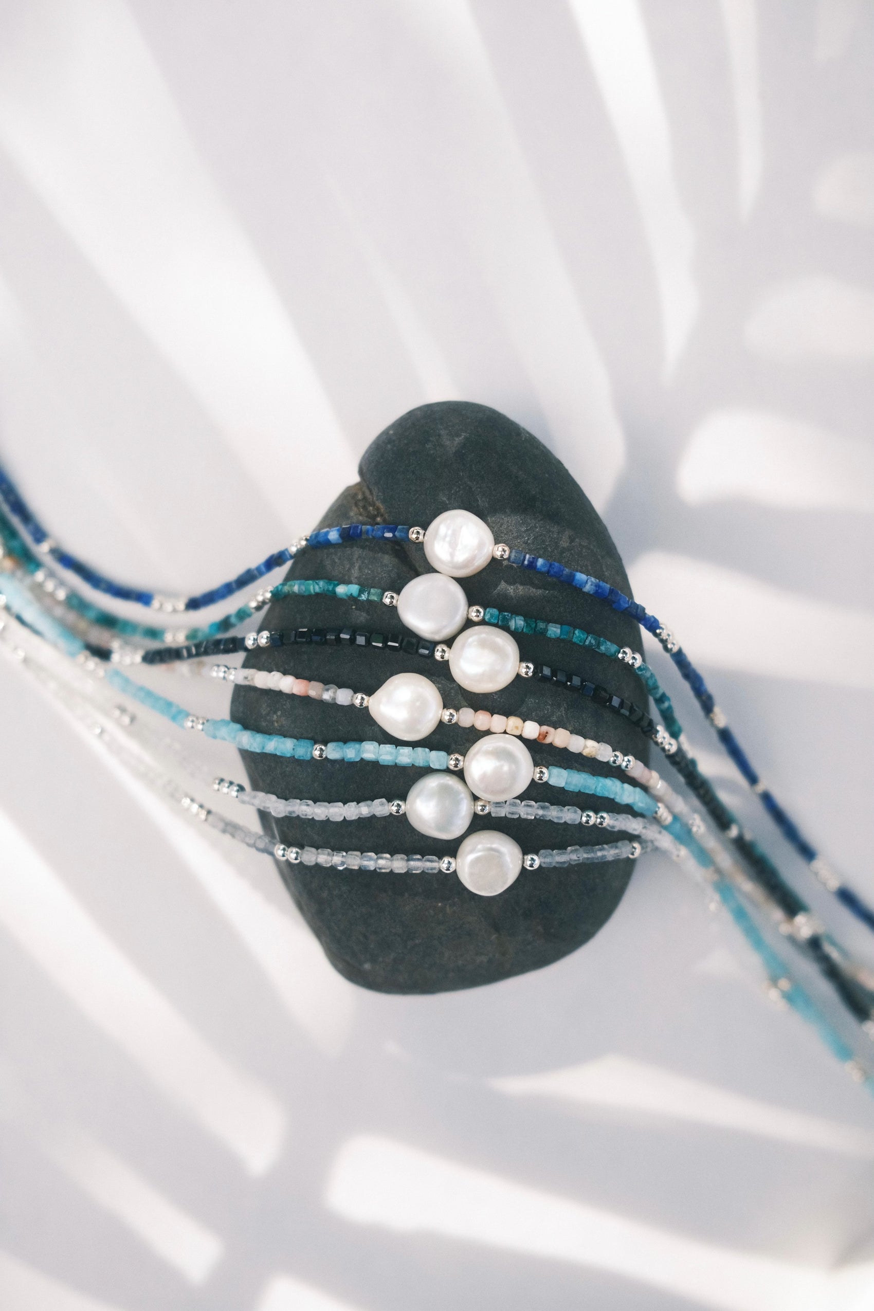 White Pearl and Gemstone Necklace - Silver Haukea