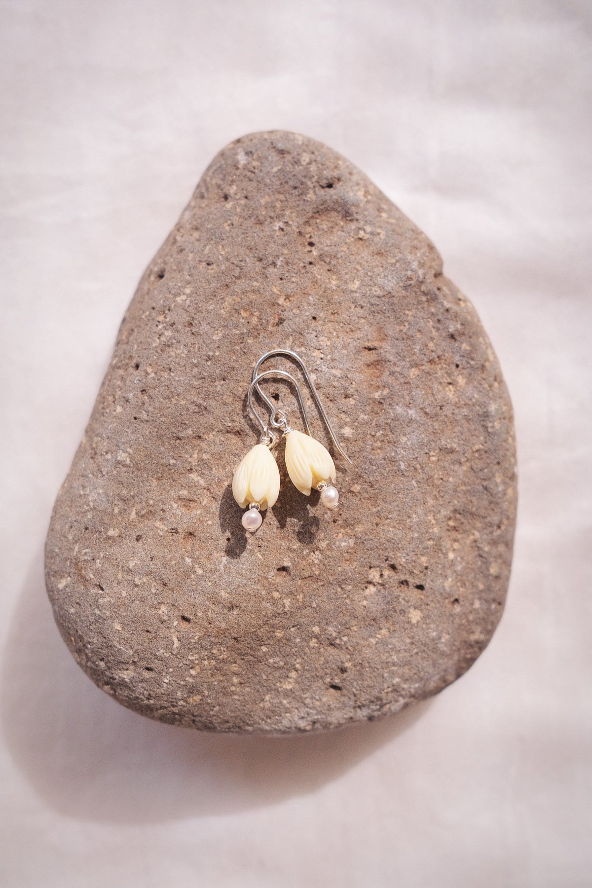 Resin Pikake & Pearl Drop Earrings - Gold or Silver Kupuna