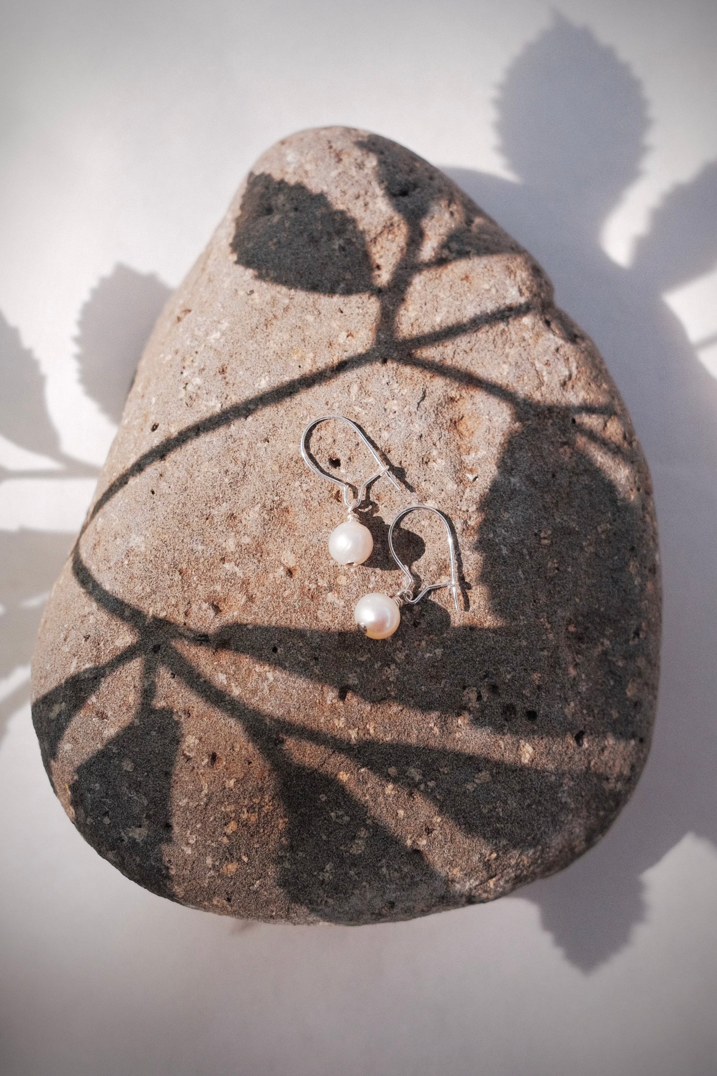 Tiny White Freshwater Pearl Drop Earrings - Silver Ipo