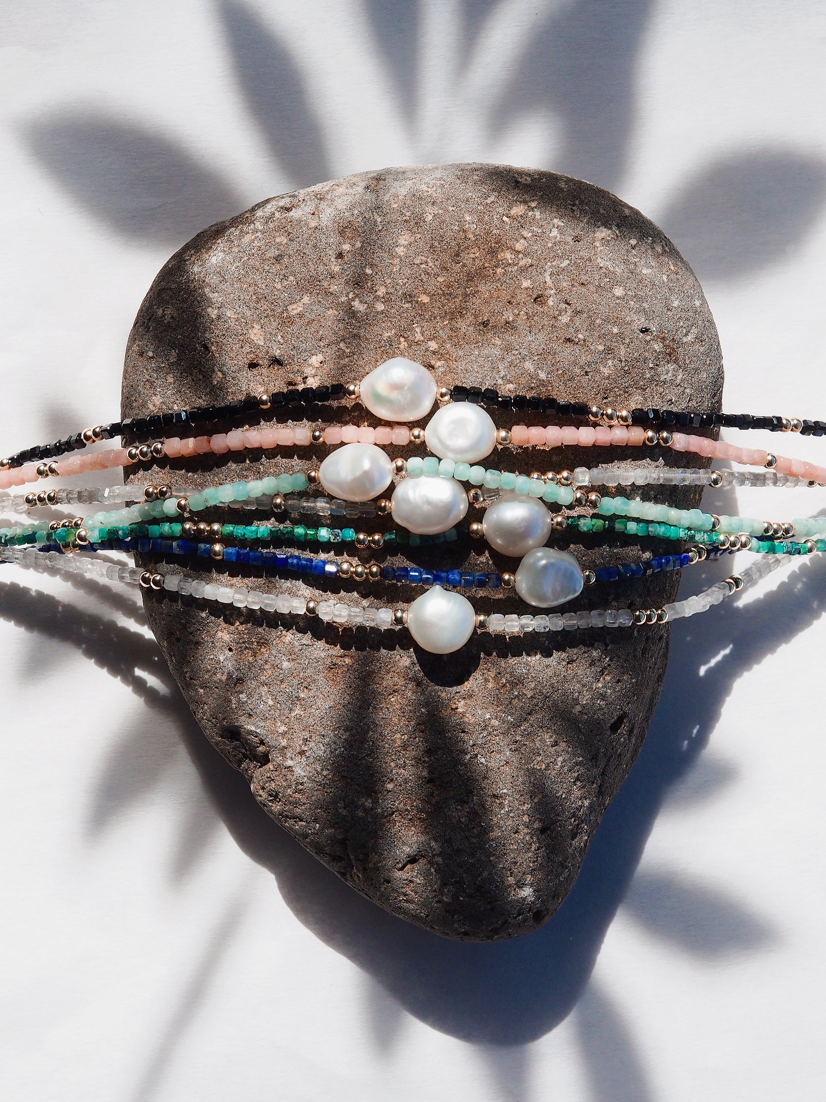 White Pearl and Gemstone Bracelet - Gold Haukea