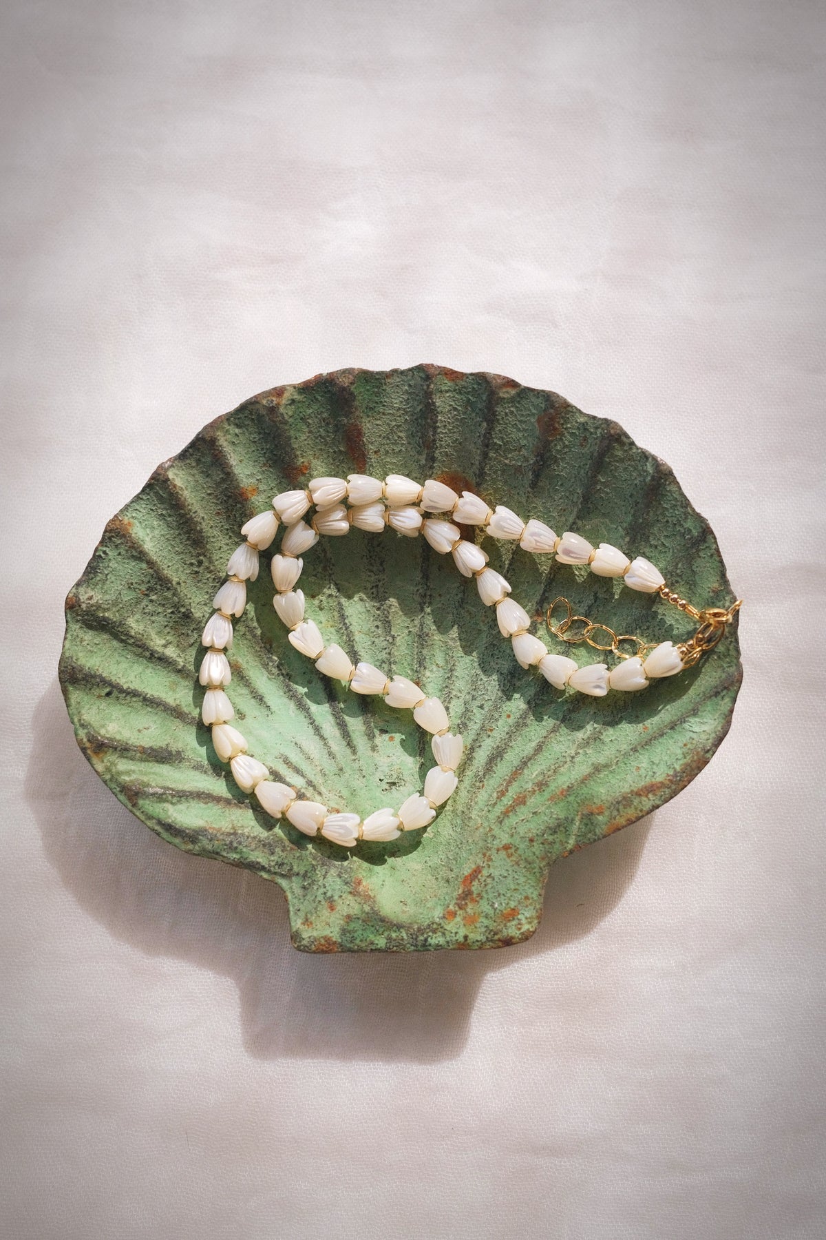 Mother of Pearl Pikake Beaded Necklace - Gold Lāhela