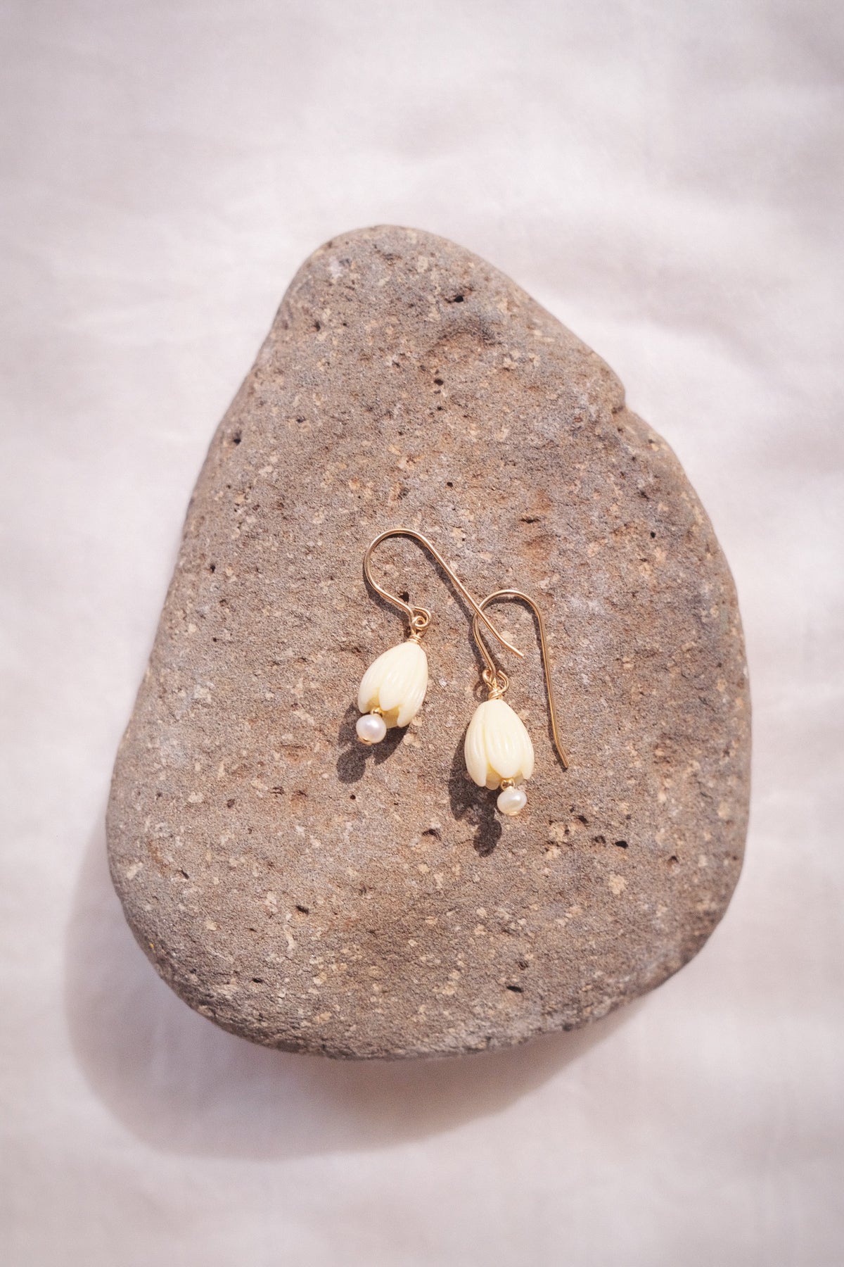 Resin Pikake & Pearl Drop Earrings - Gold or Silver Kupuna